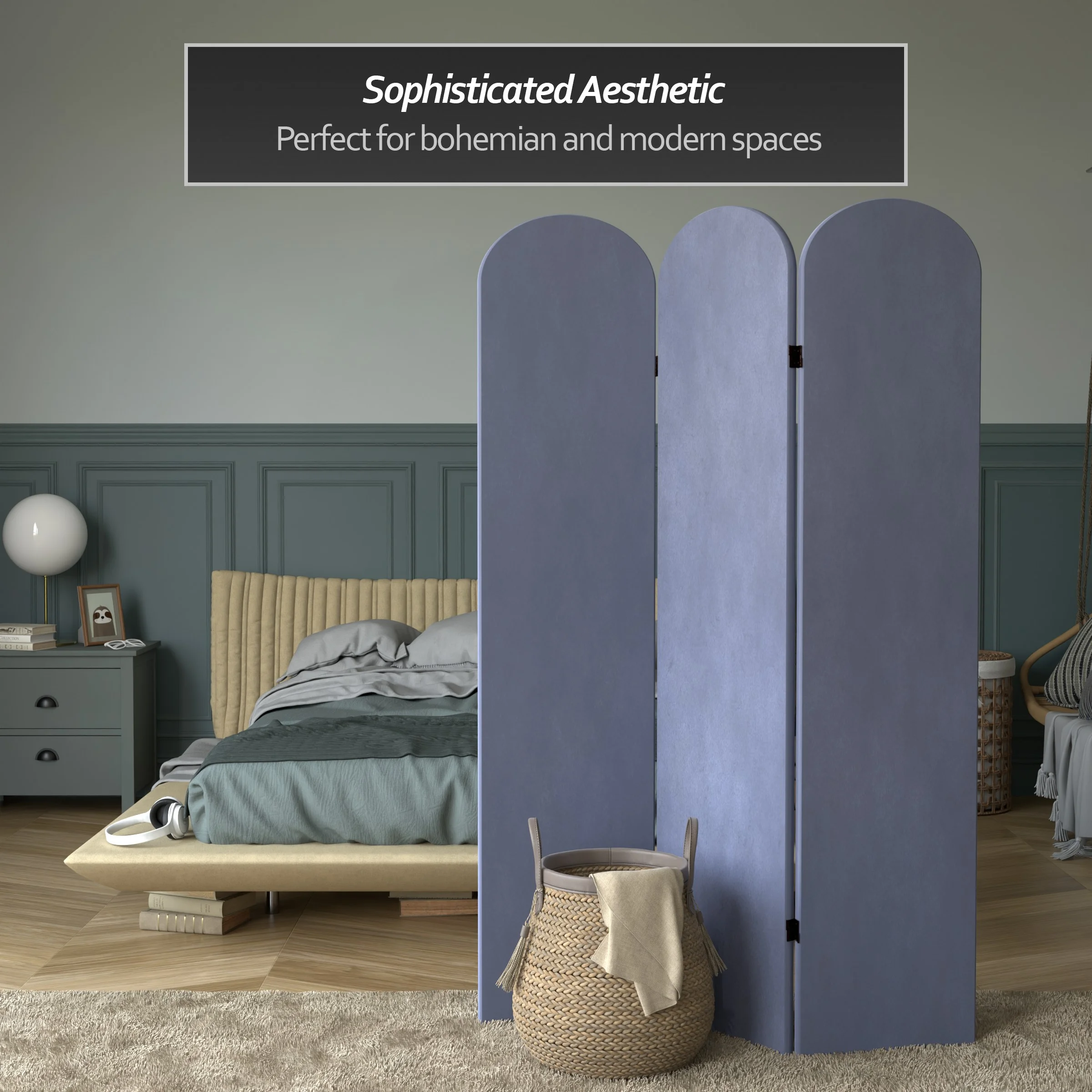 6 ft. Classic Arch Velvet Room Divider Lilac 3 Panel
