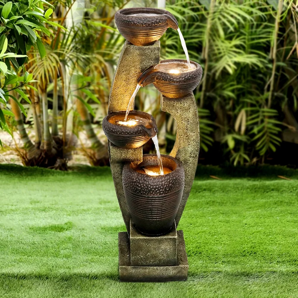 Watnature 40" H Outdoor Water Fountain - 4 Crocks Outdoor Modern Outdoor Waterfall with Contemporary Design for Garden, Patio, Deck, Porch, Backyard and Home Art Décor