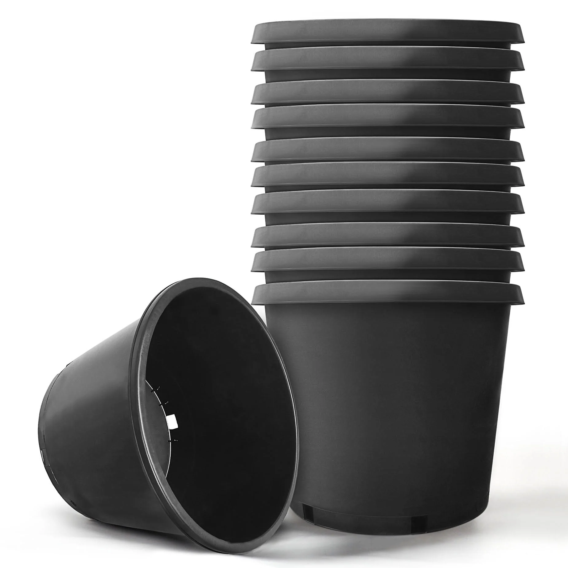 hostic 10-Pcs Black 15 Gallon Circular Seedling Pots Plastic Plant Pots Seedling Cups Nursery Pots Plant Containers