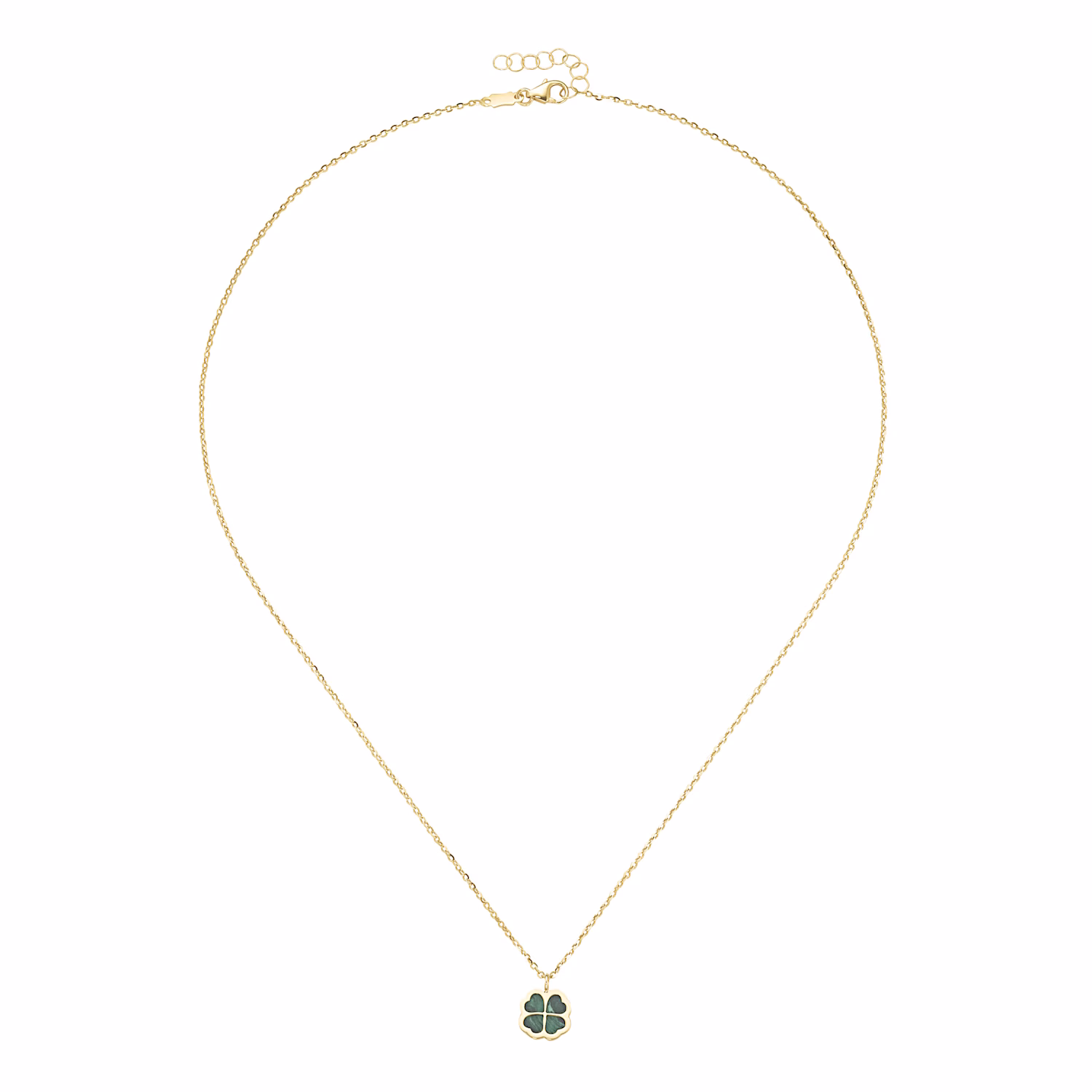 Kette Kleeblatt-Anhänger mit Malachit, Gold 375