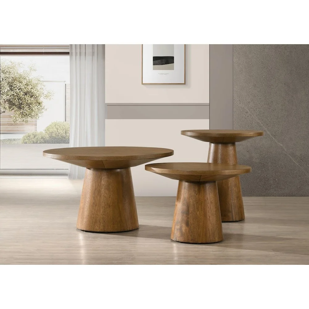 Best Master Furniture Terra Transitional Round Coffee Table with Pedestal Base, Walnut