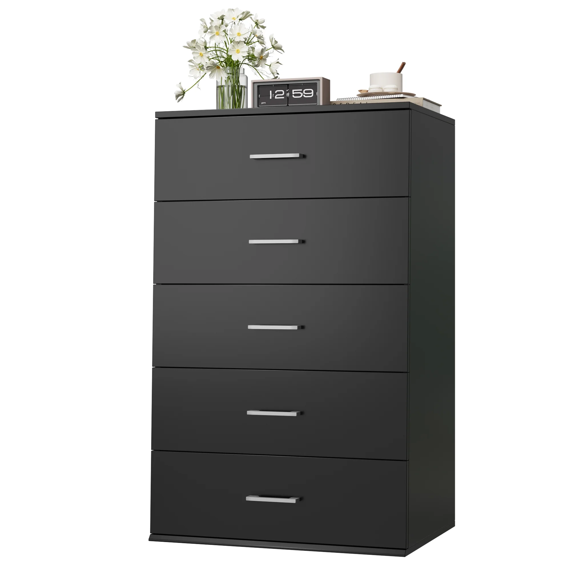 Homfa 5 Drawer Dresser, Vertical Dresser for Bedroom, Black