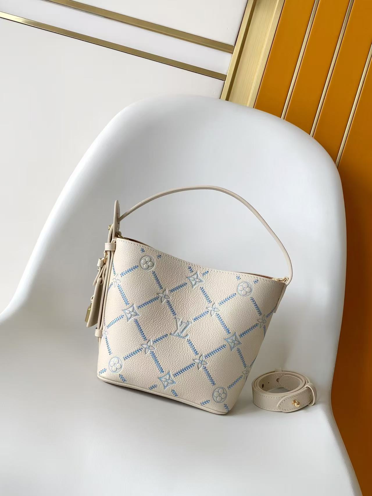 LV White Embroidered All In BB Handbag