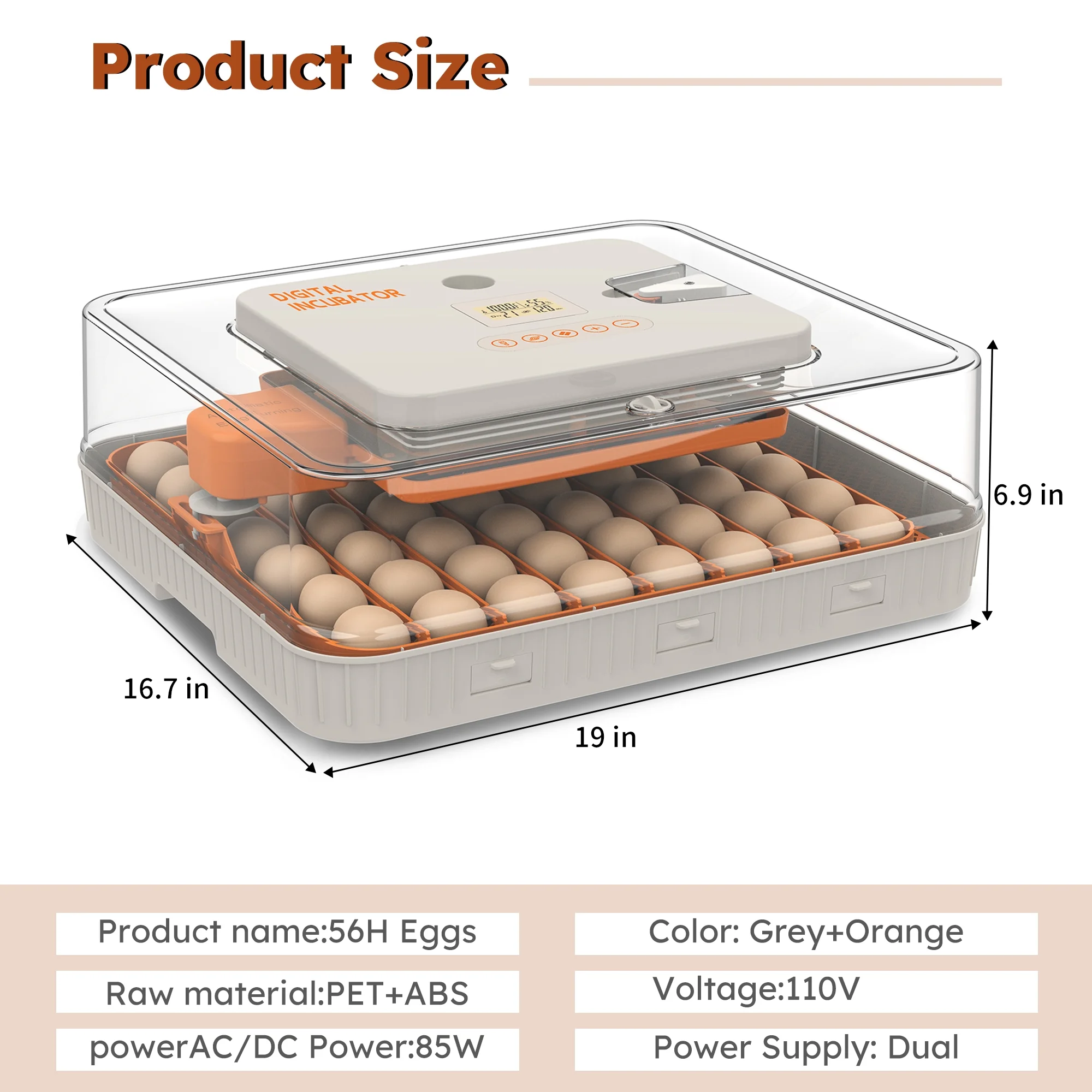 Montary 56 Egg Incubator: Auto Turning, Humidity Control & Water Refill for Chicken/Duck/Goose Eggs w/ Candler