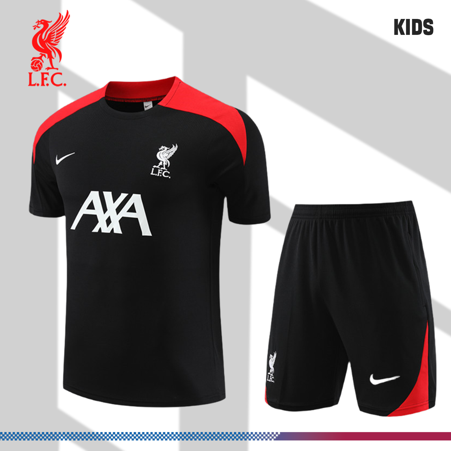 2024/2025 Liverpool Black Kids Short Sleeve Training Clothes (Kids Kit)