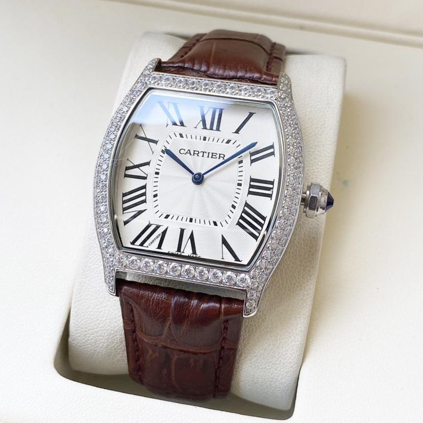 Cartier Watch TORTUE 40MM DIAMOND BEZEL LEATHER STRAP