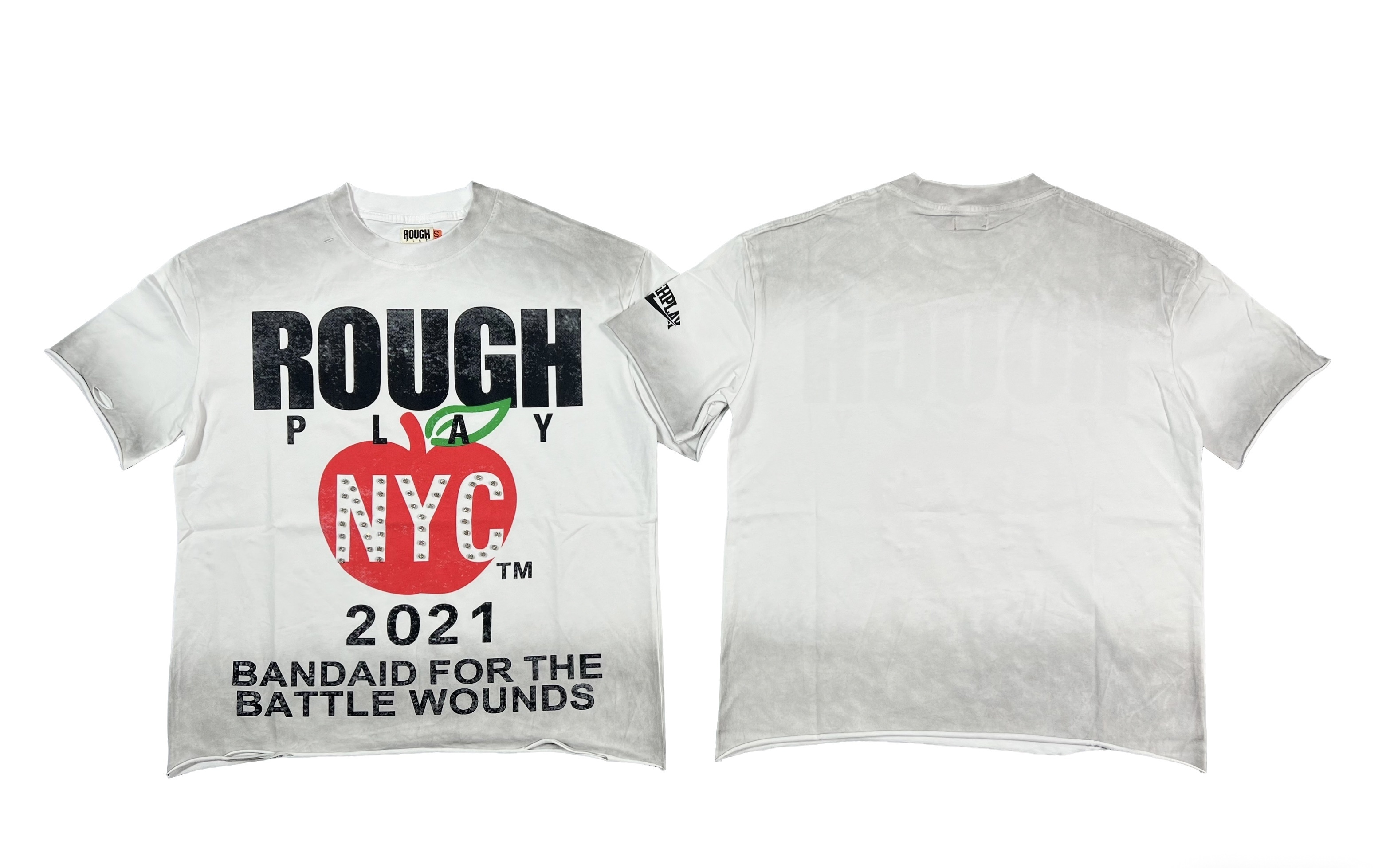 Vintage washed and distressed apple logo printed short sleeve