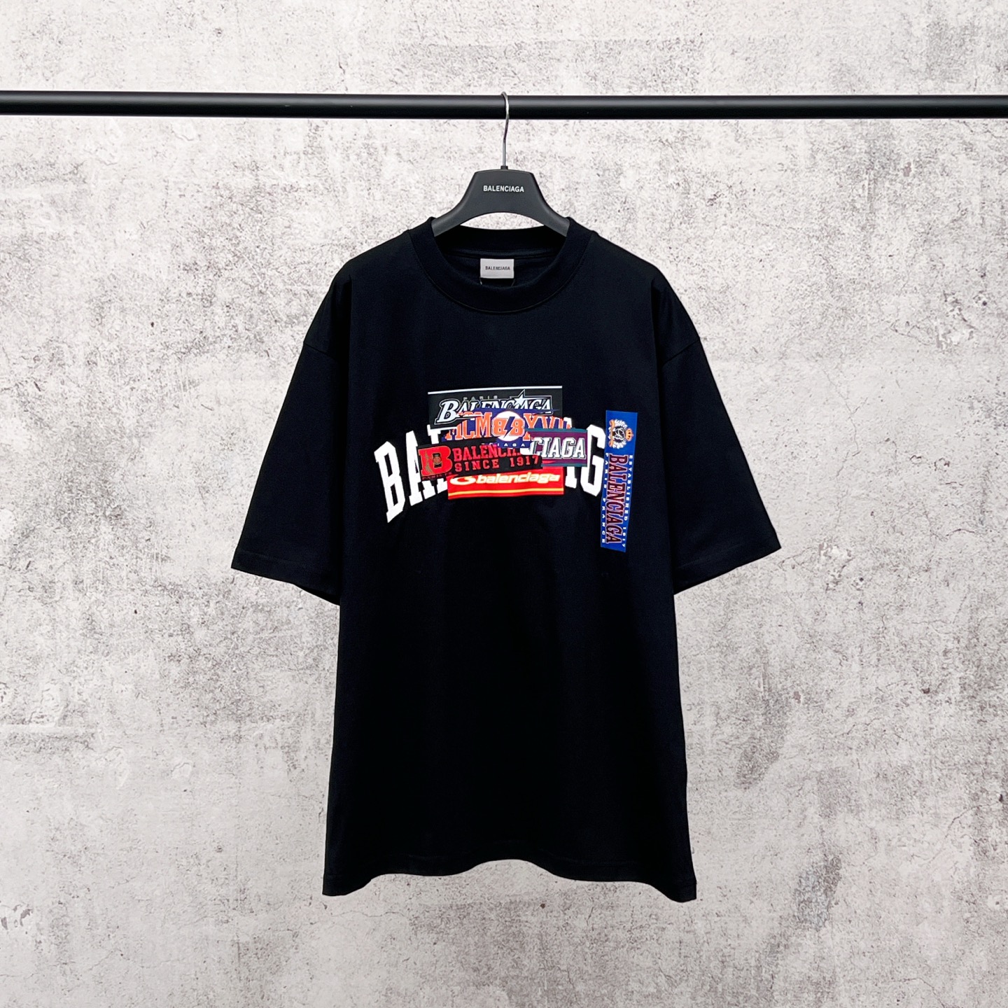 Balen Letter Print Short-Sleeve T-shirt with Special Material Embossing