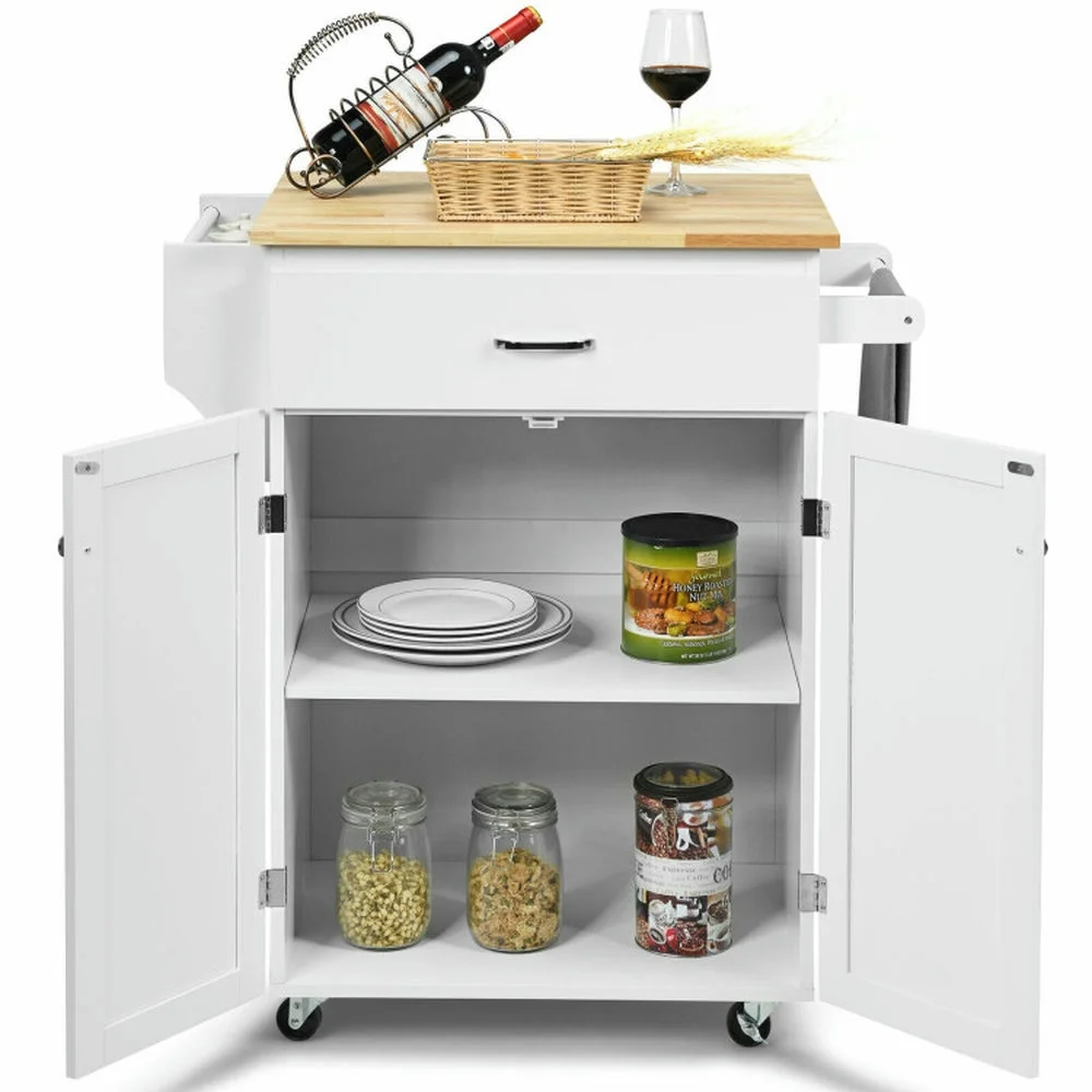 Spaco Utility Rolling Storage Cabinet Kitchen Island Cart with Spice Rack-White, Kitchen Island, Kitchen Island with Storage for Kitchen,Dinning Room