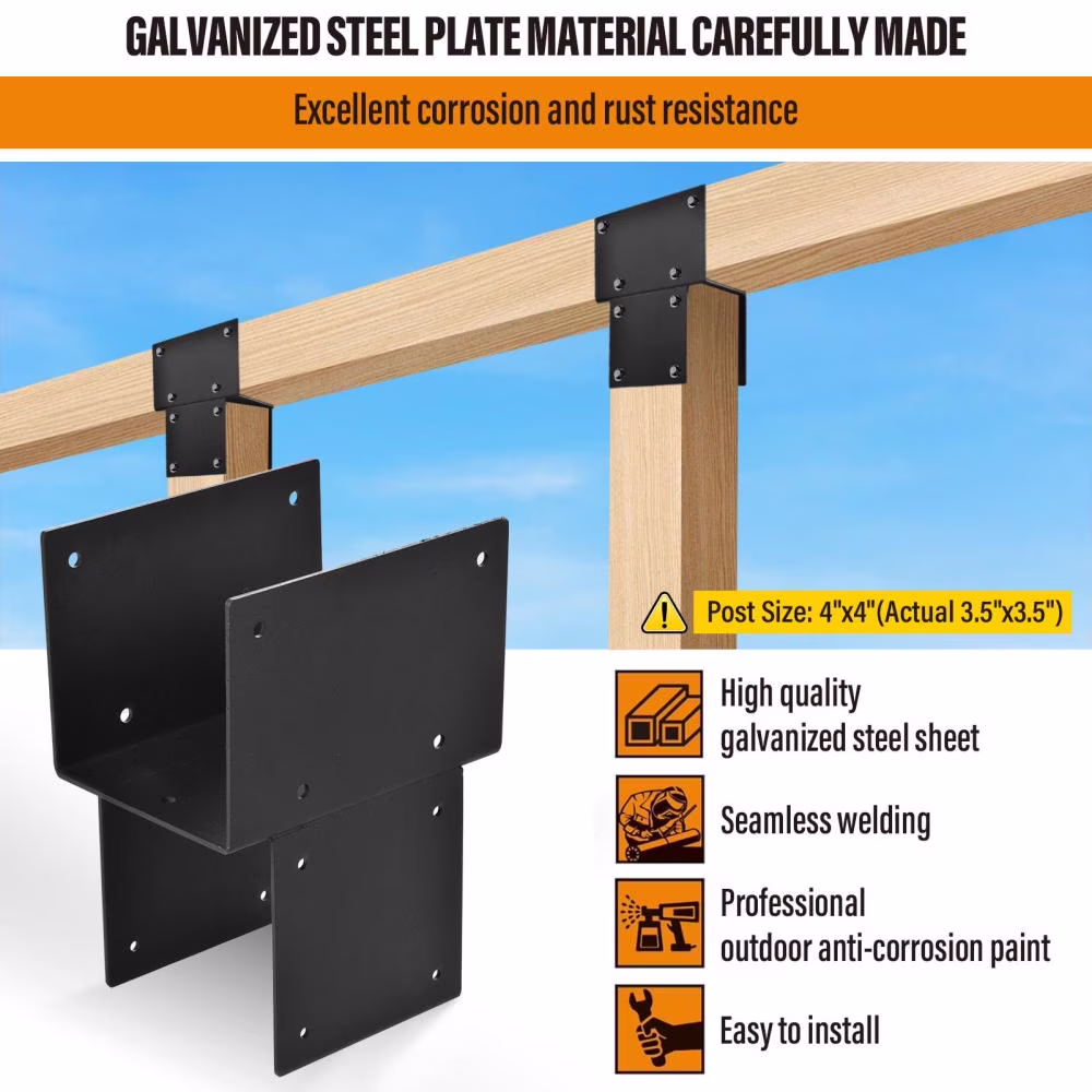 Tohu 12-Set Pergola Hardware Kit - Pre-Drilled Galvanized Brackets for Gazebo/Patio, 10-Minute Tool-Free Assembly 4In