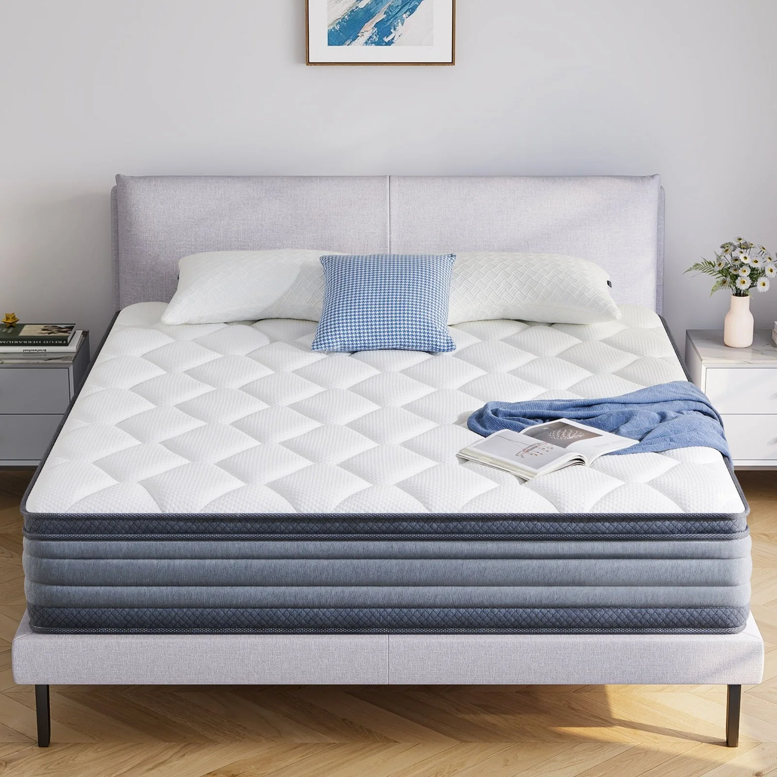 King Size Mattress, Madinog 12" Hybrid Gel Memory Foam Individually Pocket Innerspring Mattress, King