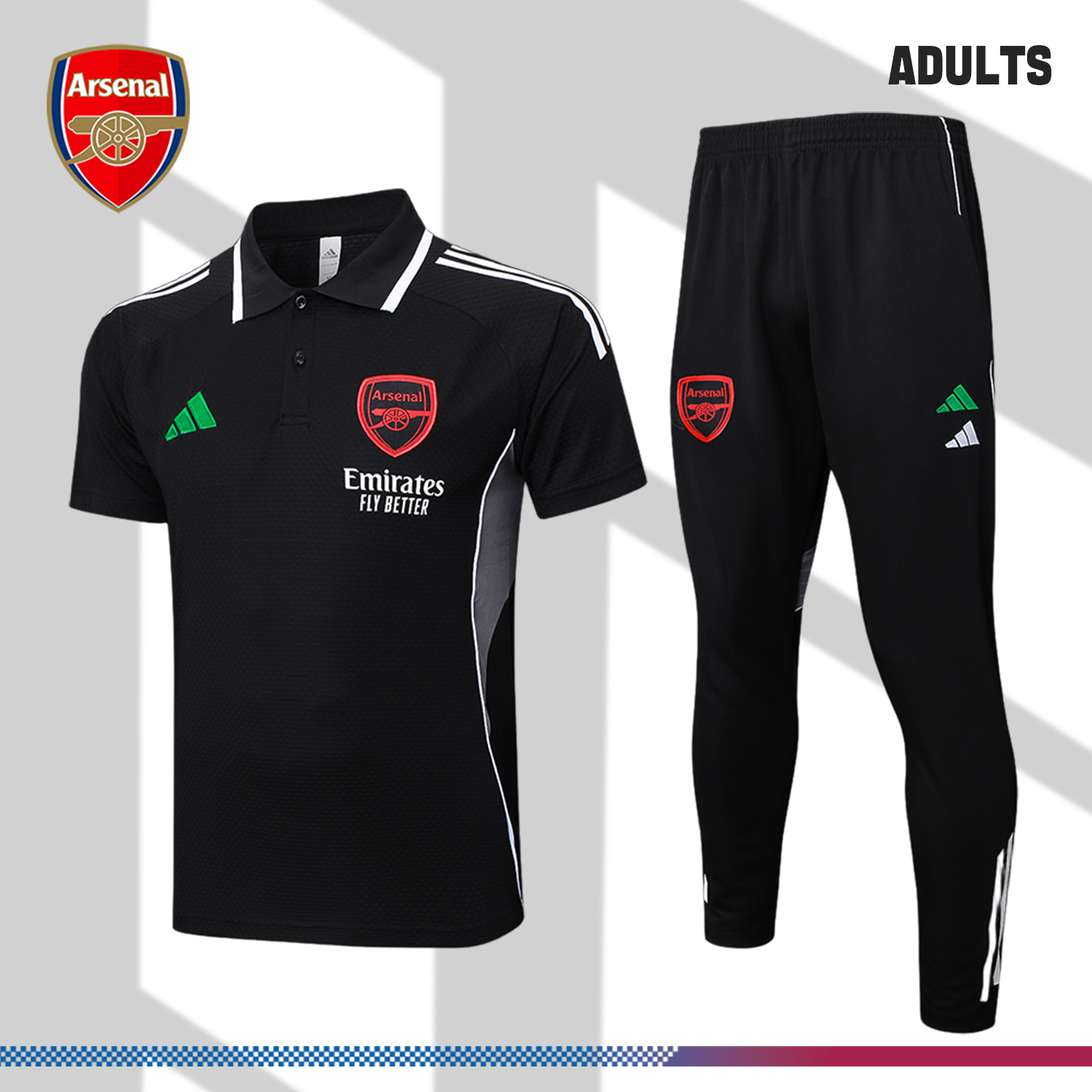 2025/2026 Arsenal Black Polo Short Sleeve Trousers (Adult Kit)