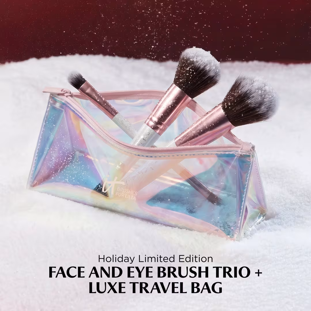 IT Brushes For ULTA  Airbrush Limited Edition Face & Eye Brush Trio + Luxe Travel Bag