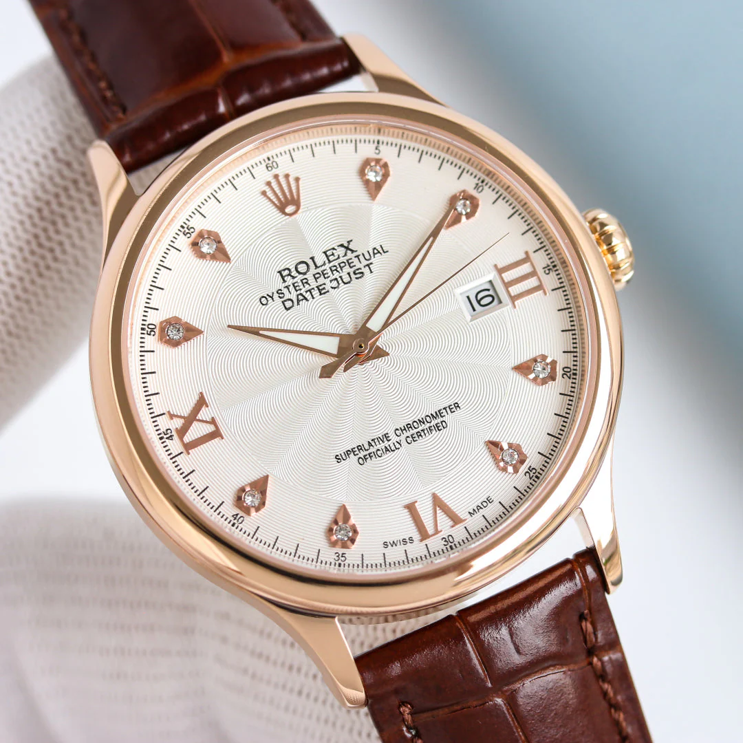 Rolex Watch Datejust 40mm Silver Pink Gold Leather