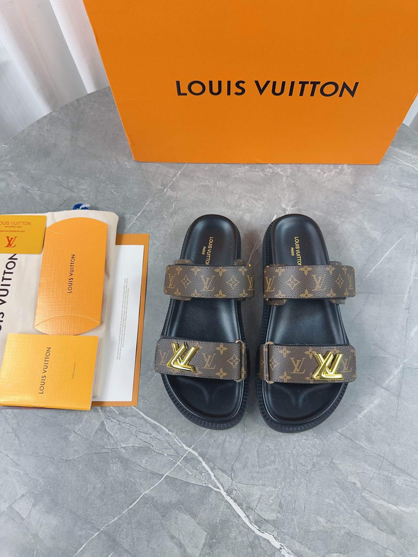 LV Sunset Flat Backless Comfort Sandals in Monogram