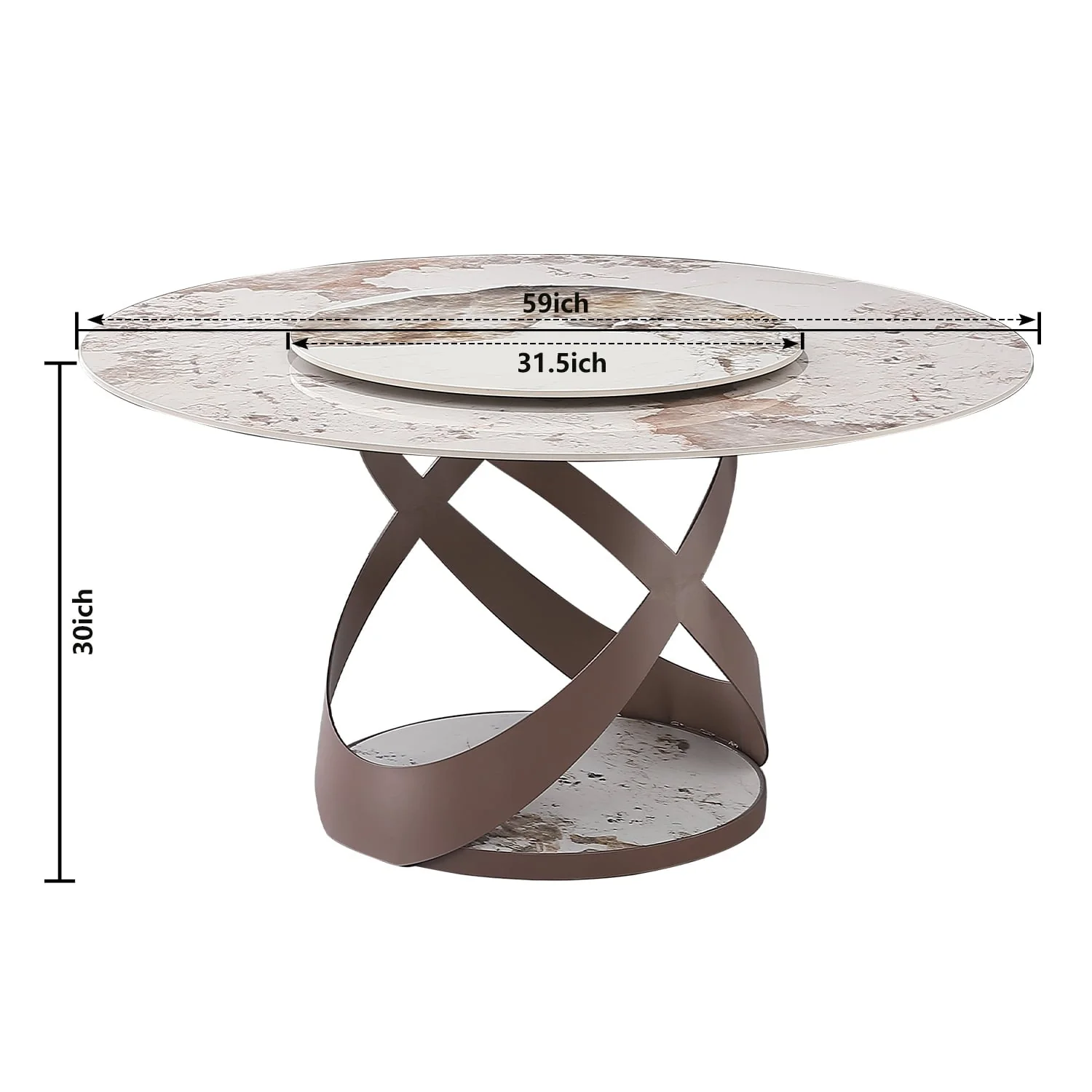 Montary 59.05"Modern Sintered Stone Dining Table with 31.5" Round Turntable and Metal Exquisite Pedestal With 8 pcs Chairs
