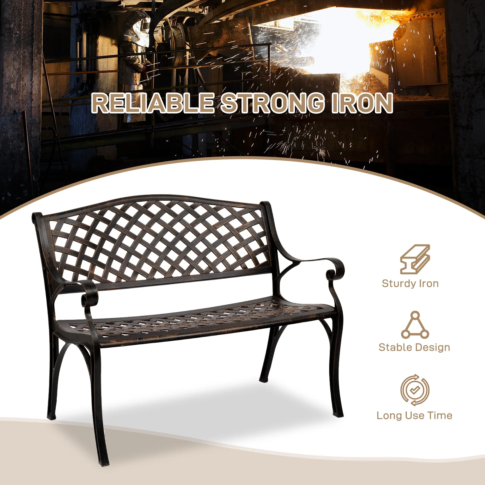Zimtown 40.5" Aluminum Garden Bench with Armrests for Outdoor, Patio, Bronze