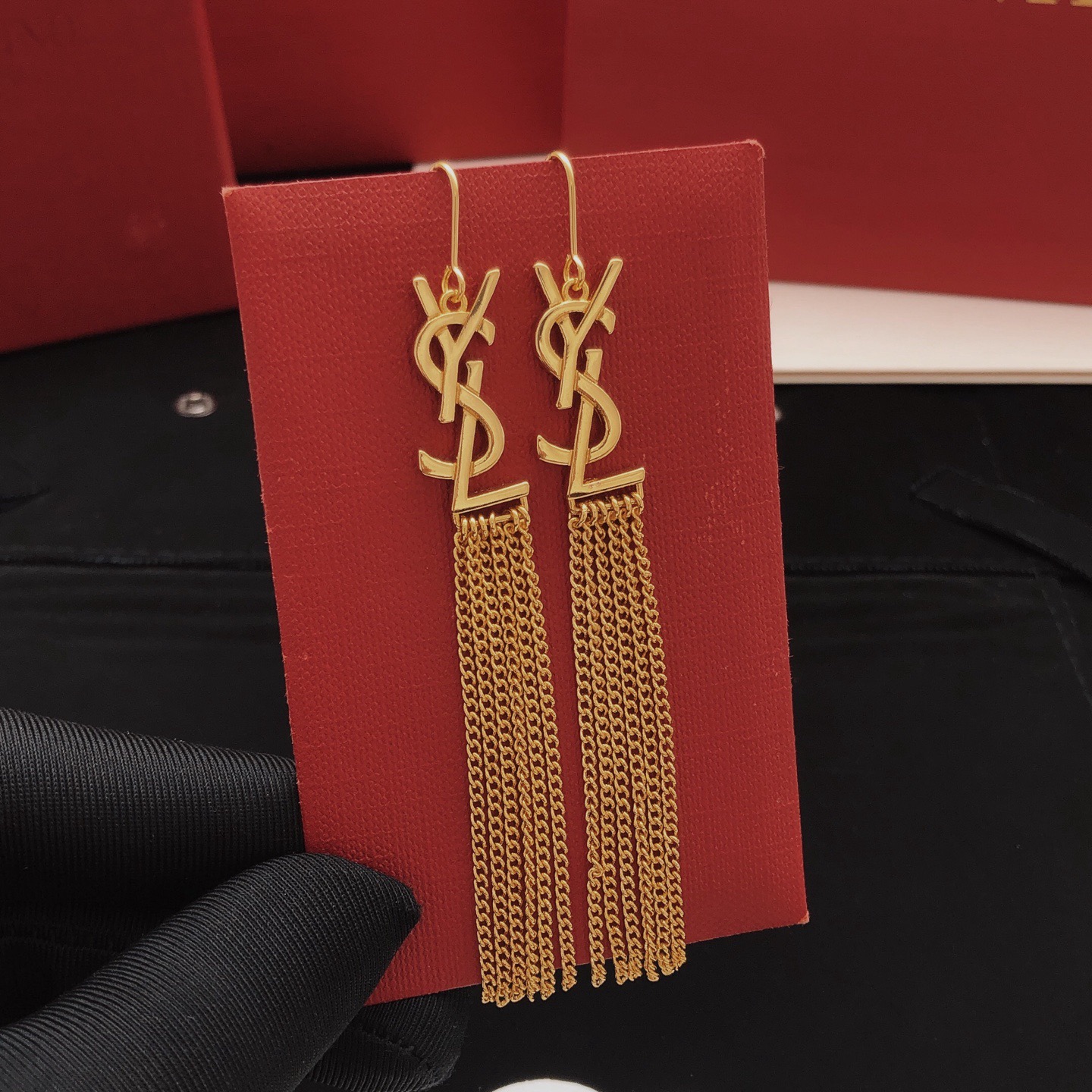 YSL Cassandre Iconic Chain Tassels Earrings