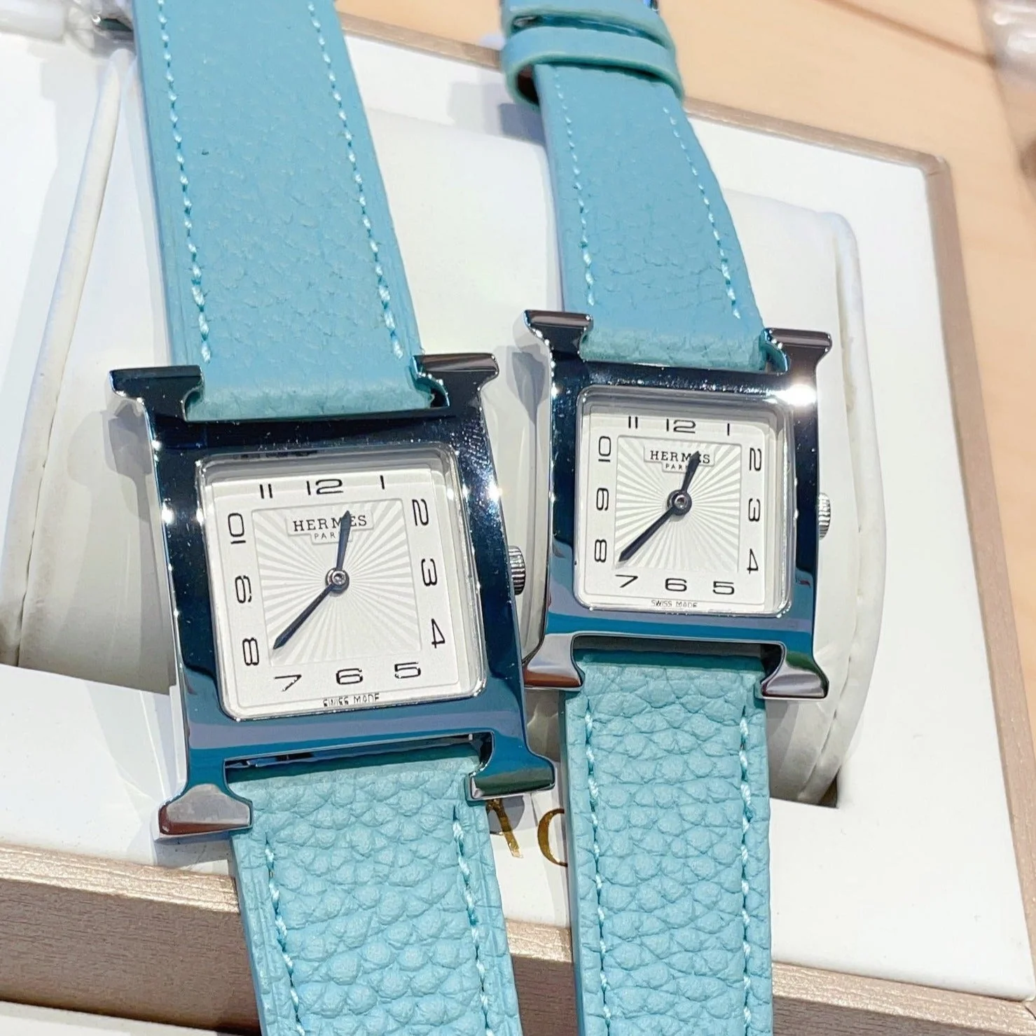 Hermes Watch HEURE H 26 SILVER WHITE DIAL EPSOM LEATHER