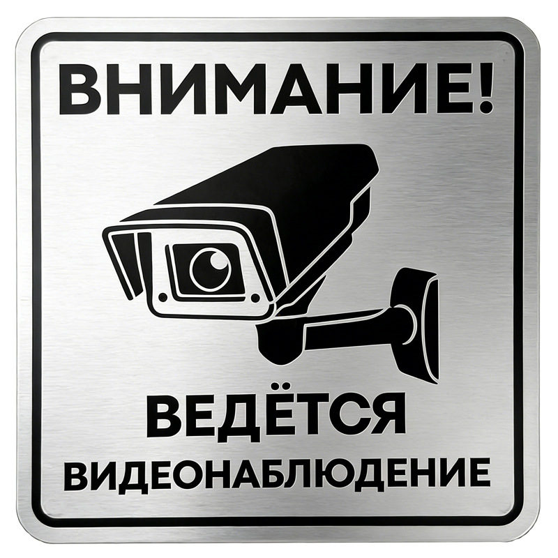 Russian language 24-hour surveillance warning sign, Russian warning sign, private territory courtyard surveillance area sign