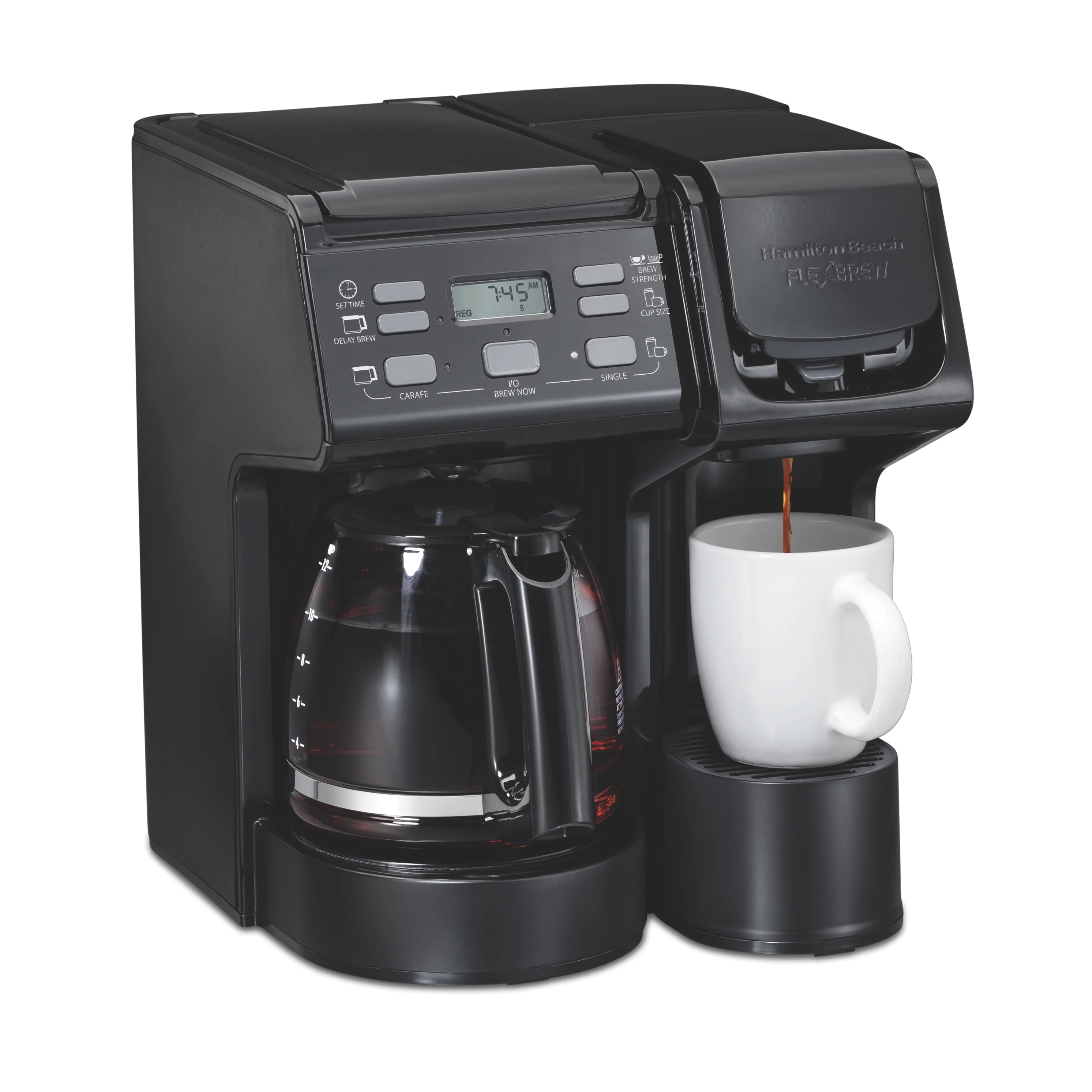 Hamilton Beach FlexBrew Coffee Maker, K Cup Pod Compatible Single Serve Coffee Maker & 12-Cup Coffee Pot, Black