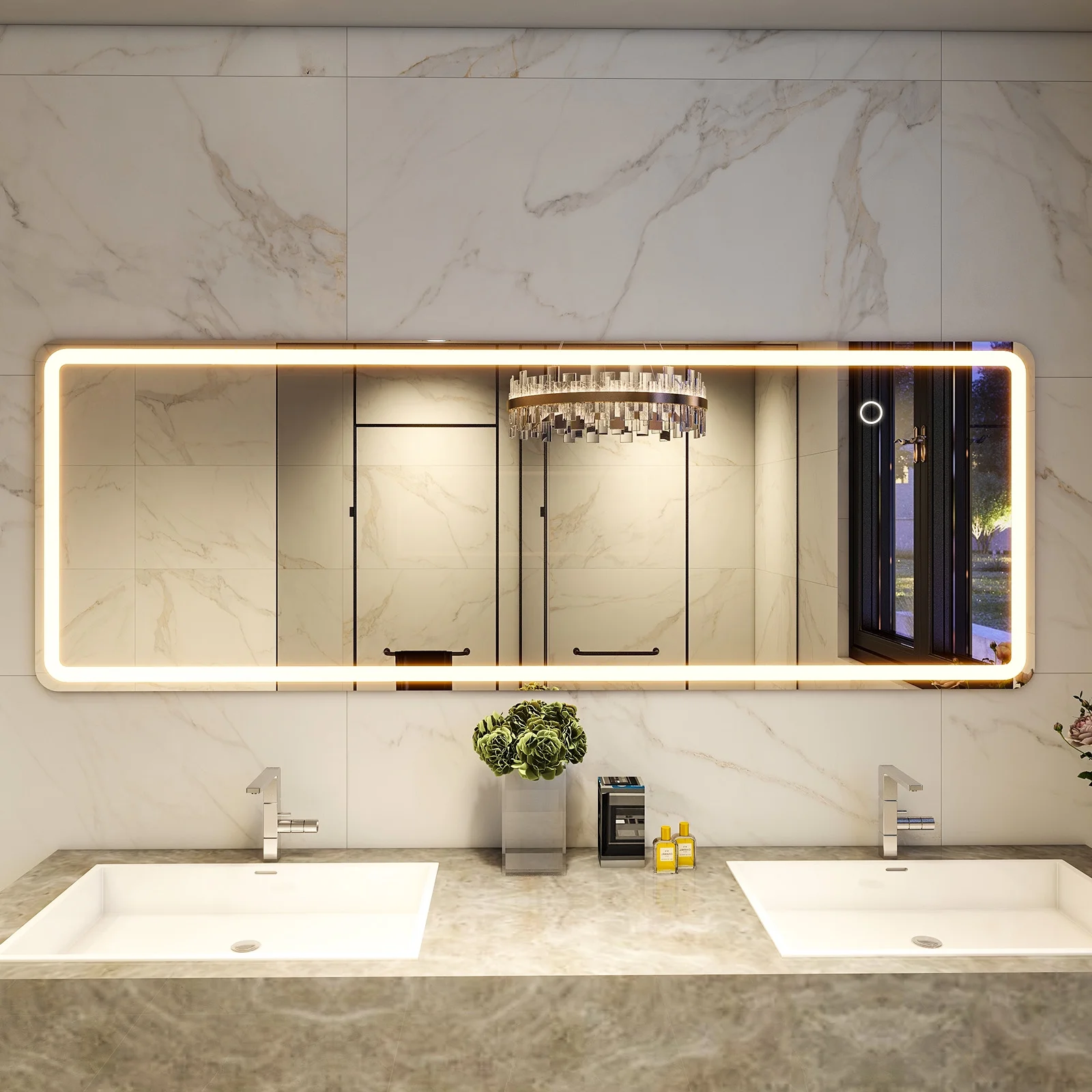 BEAUTYPEAK 64" x 21" LED Rectangular Full Length Mirror Standing Floor Mirror with Safe Corners,White