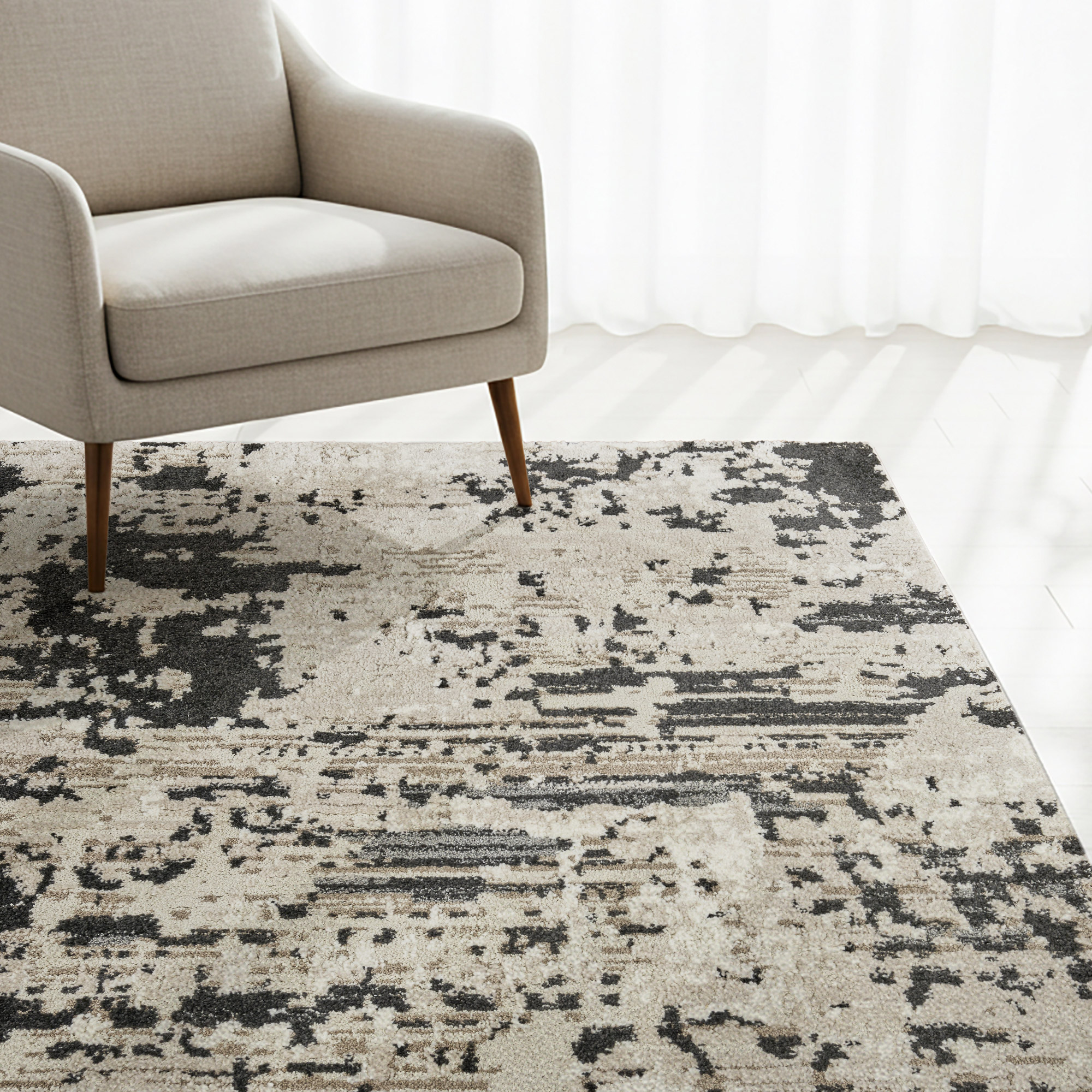 Solaris Area Rug, Argent Charcoal, 5’3” x 7'