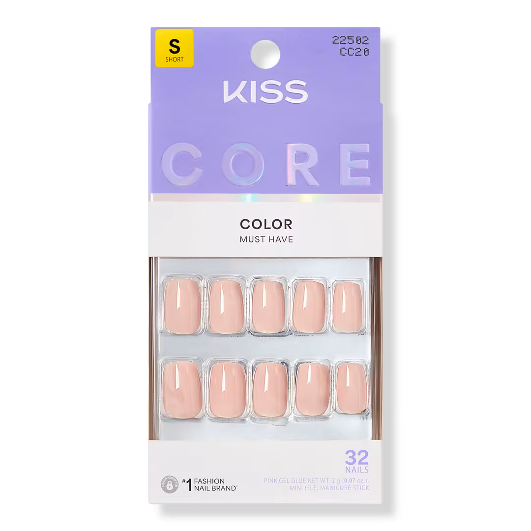 Kiss  Core Color Short Squoval Press On Nails, Aesthetic