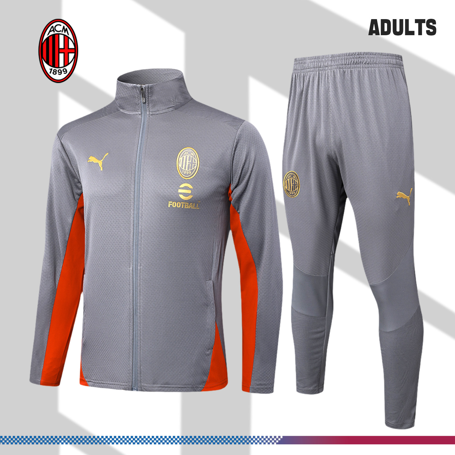 2024/2025 AC Milan Grey Adult Full Zip Training Suit (Adult Kit)
