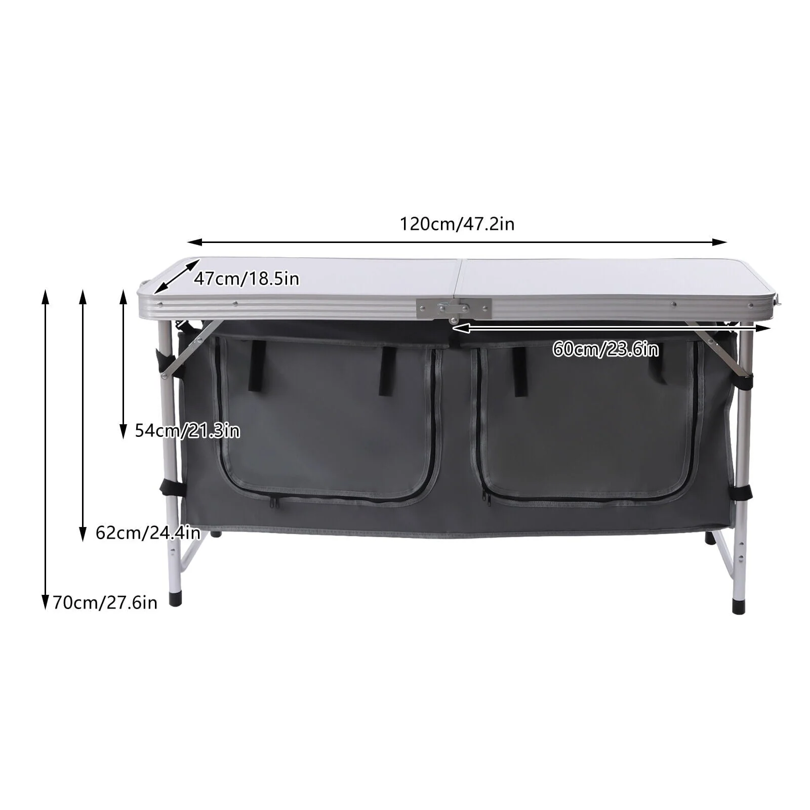 Aluminium Camping Table Kitchen Unit Folding Storage Outdoor Cook Station w/ Bag