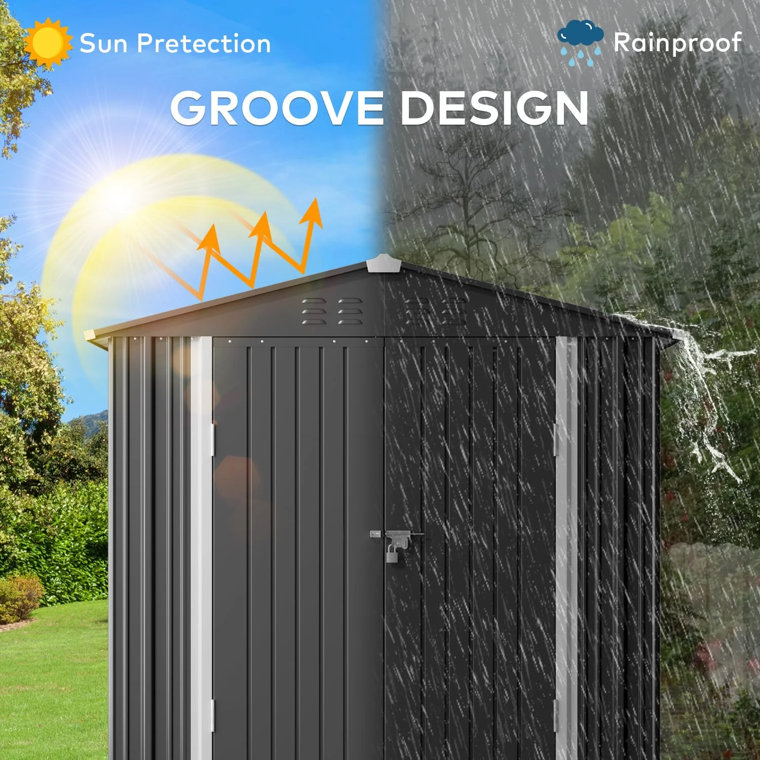 Lofka 6 x 4 FT Galvanized  Metal Outdoor Storage Shed with Double Lockable Doors and Air Vents for Patio, Garden, Backyard, Lawn, Dark Gray