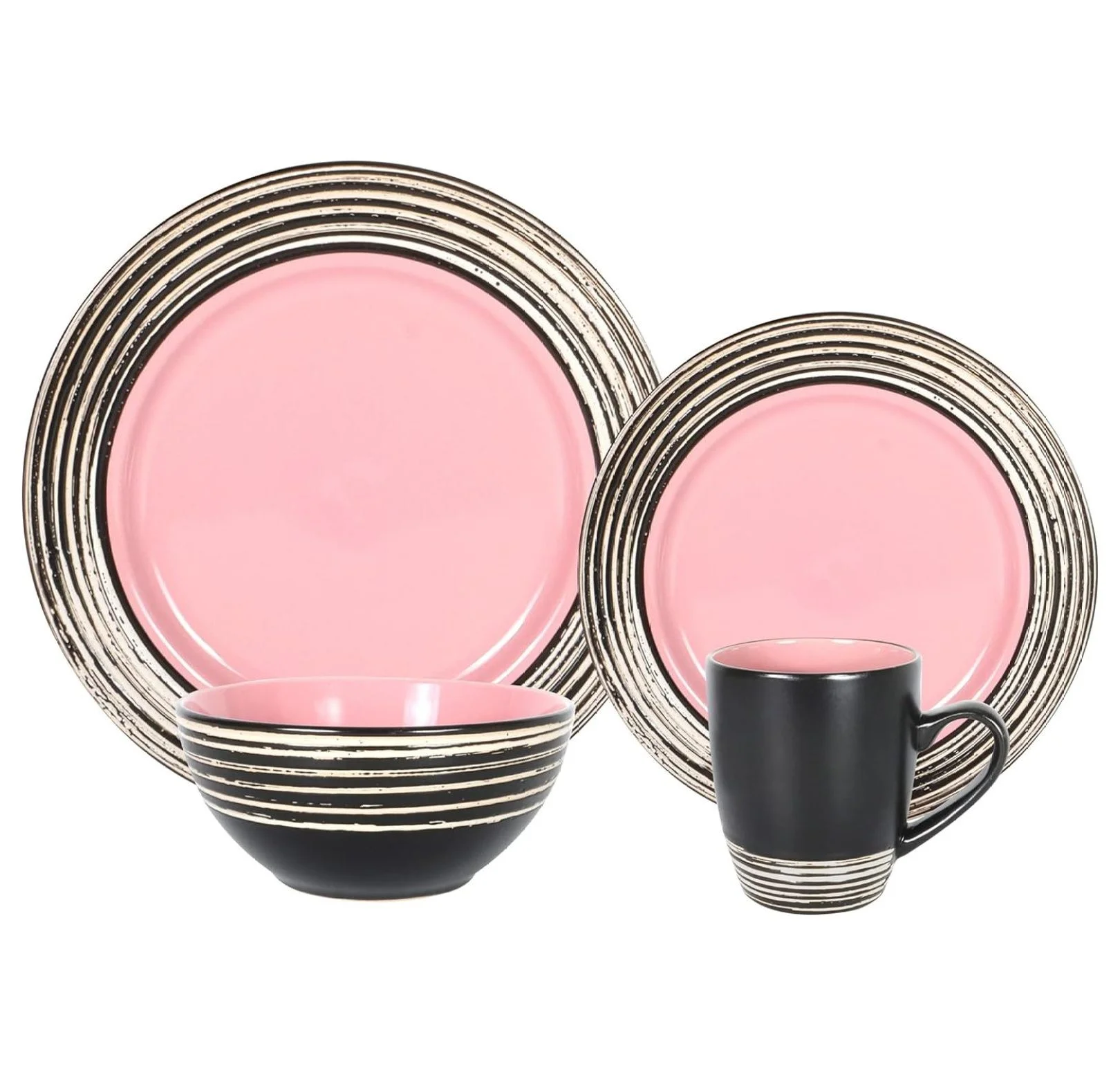 saney, Stoneware Handcrafted Tree Effected Glaze Dinnerware Set (Rose, Service for 4-16pc Set)