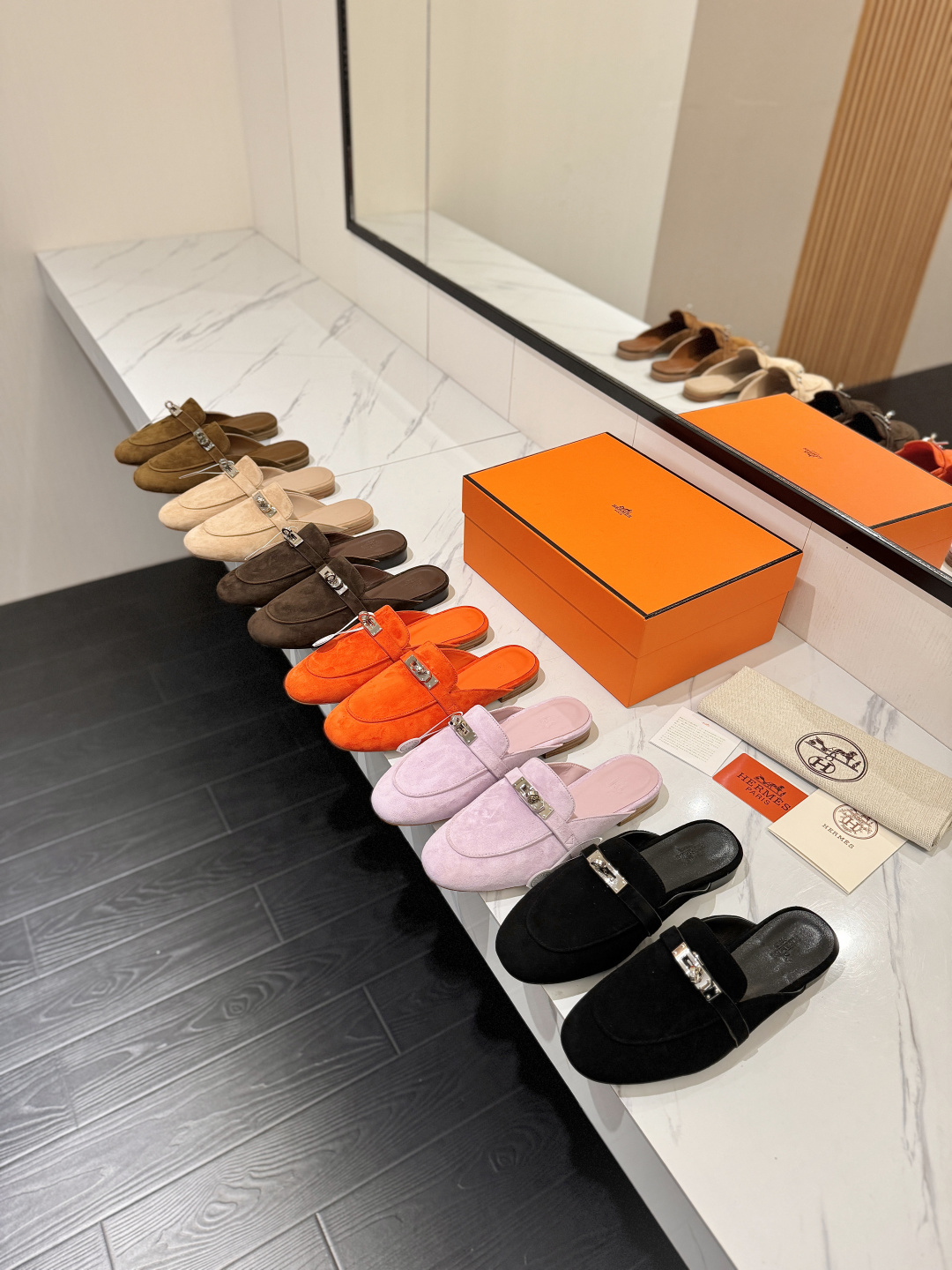Hermès Goat Suede Kelly Buckle Carlotta Mules