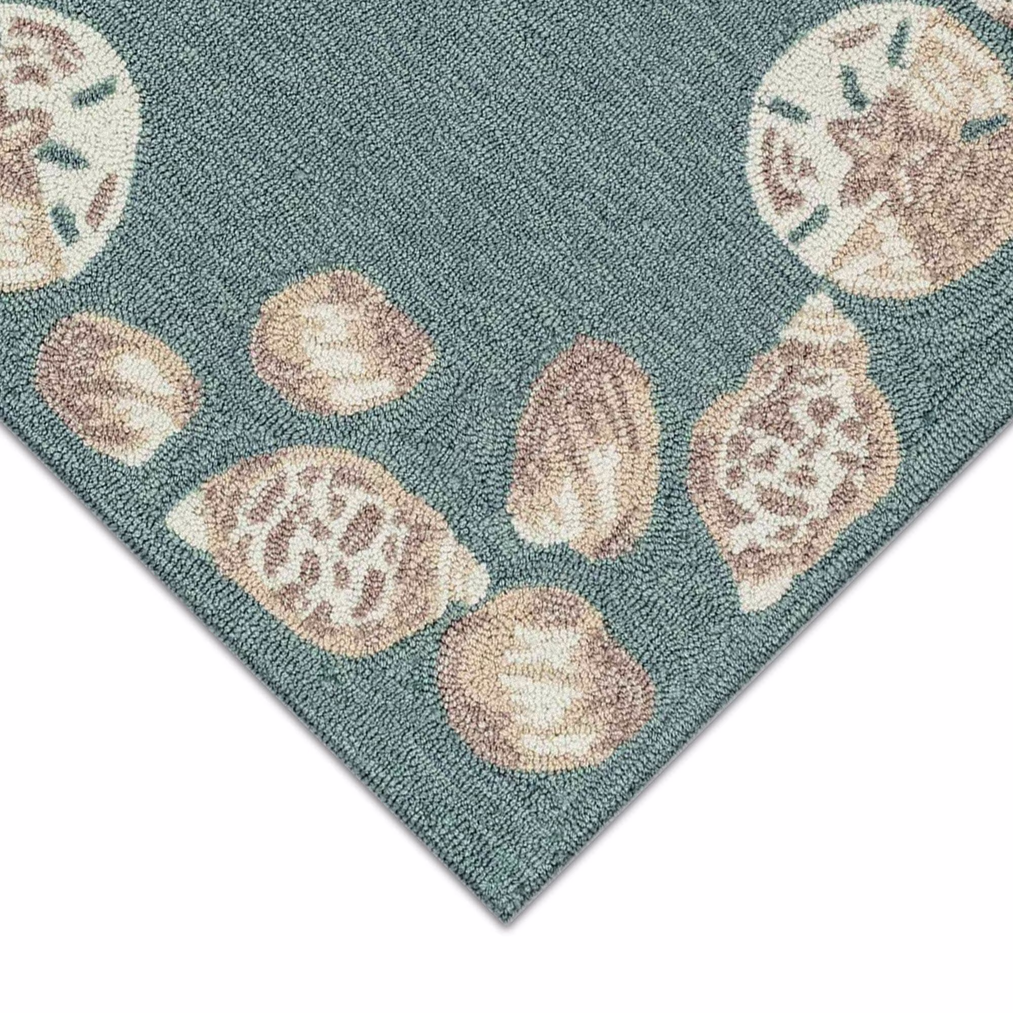 Liora Manne Capri Area Rug Aqua Seashell Border Indoor Outdoor Weather Resistant