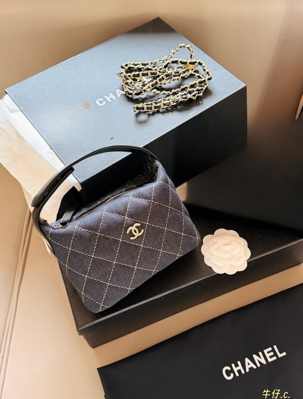 Chanel Denim Quilted Hobo Clutch With Chain Bag