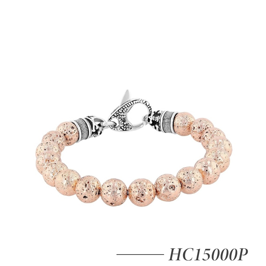 HC15000P-Lava Stone Beaded Bolo Bracelet – Stainless Steel Adjustable Men's Bracelet 10mm