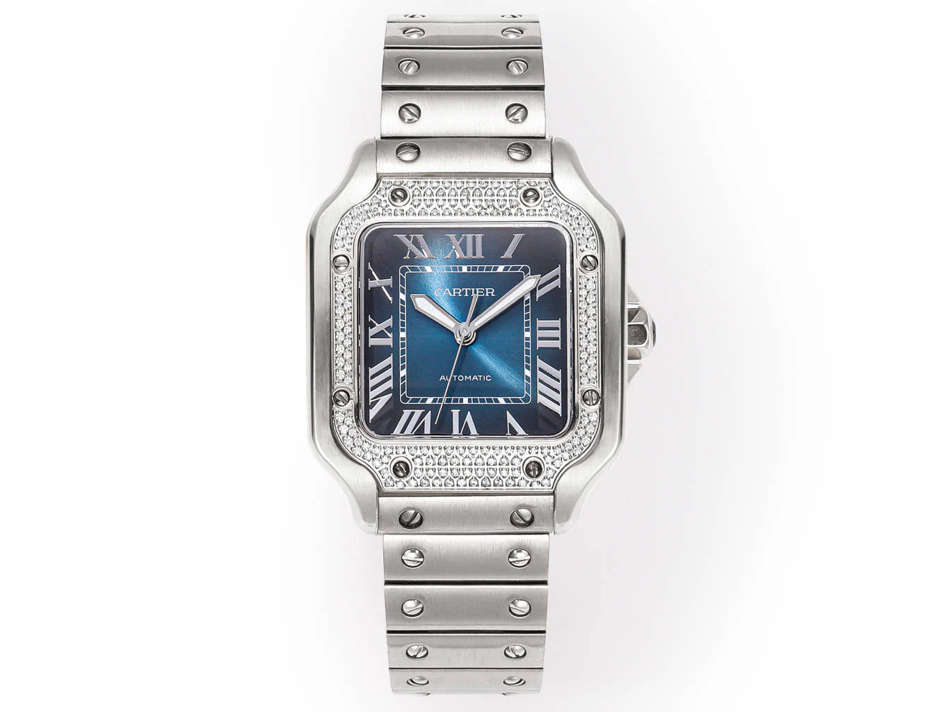 CARTIER Watch SANTOS LADY 35.1MM STEEL CASE BLUE DIAL DIAMOND BEZEL