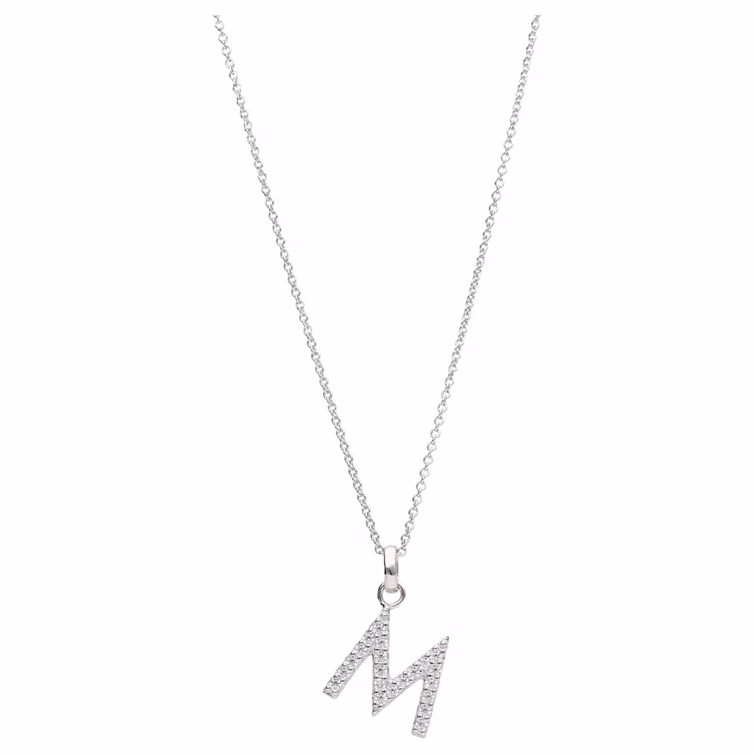 Kette Buchstabe M mit Zirkonia Steine, Silber 925
