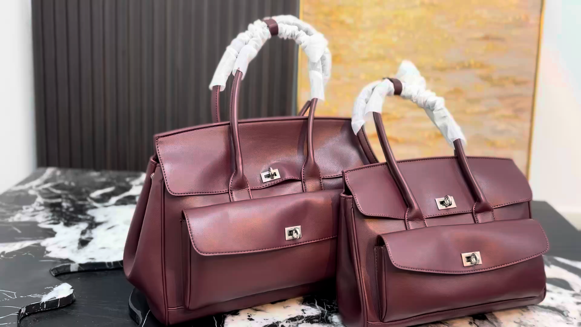 Balenciaga Metallic Burgundy Cargo Top-Handle Bag