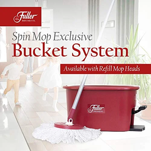 Fuller Brush Spin Mop Exclusive Bucket System - Easy Wring, 360�� Spin - Streak Free Floor Cleaning - Ruby Red (1 Extra Refill Mop Head)