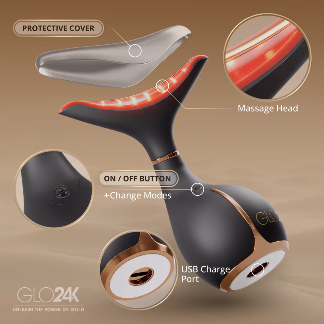 Glo24k  Neck & Face LED Beauty Massager + Collagen Neck Cream