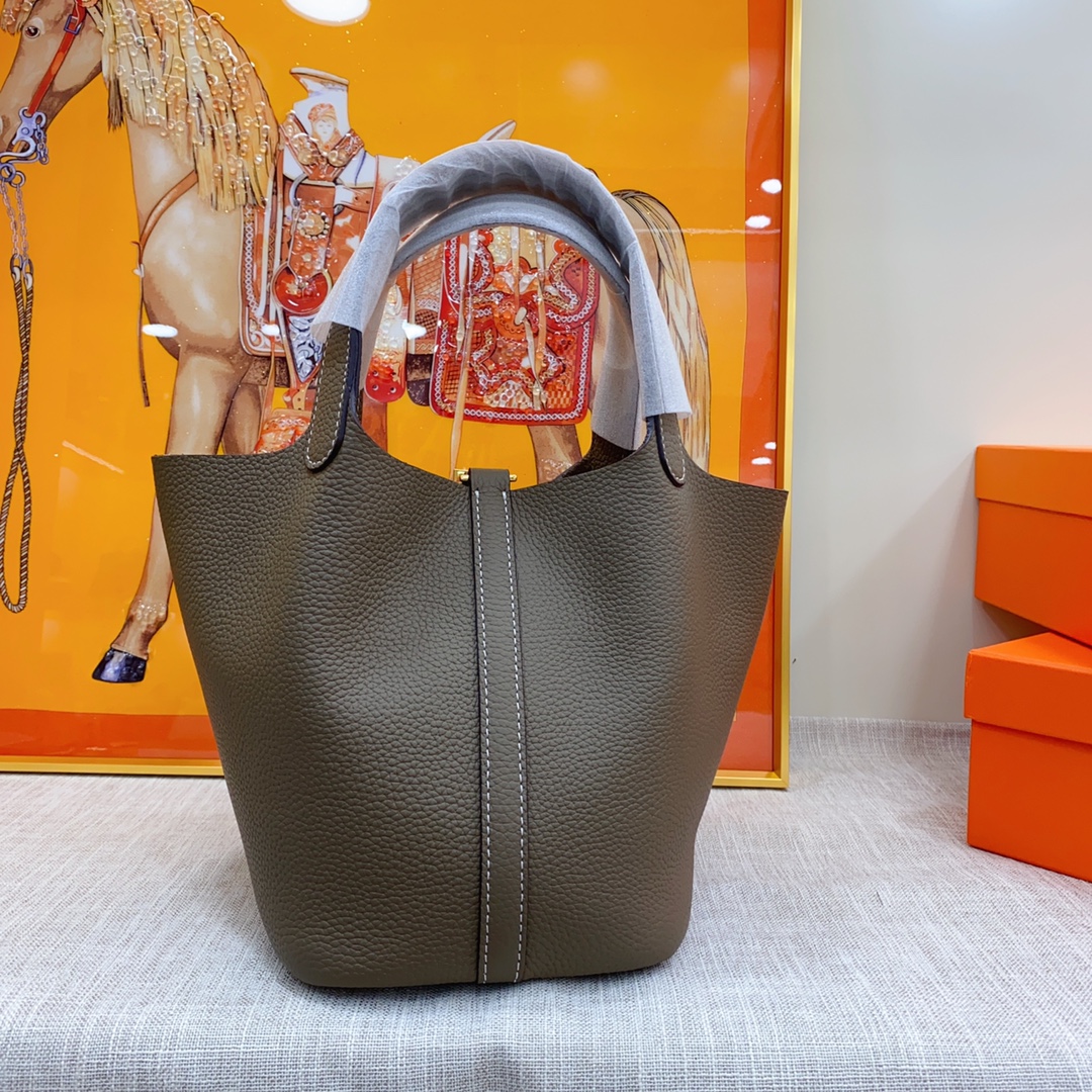 Hermes Clemence Picotin Lock Bag Golden Hardware-Dark Grey Bag