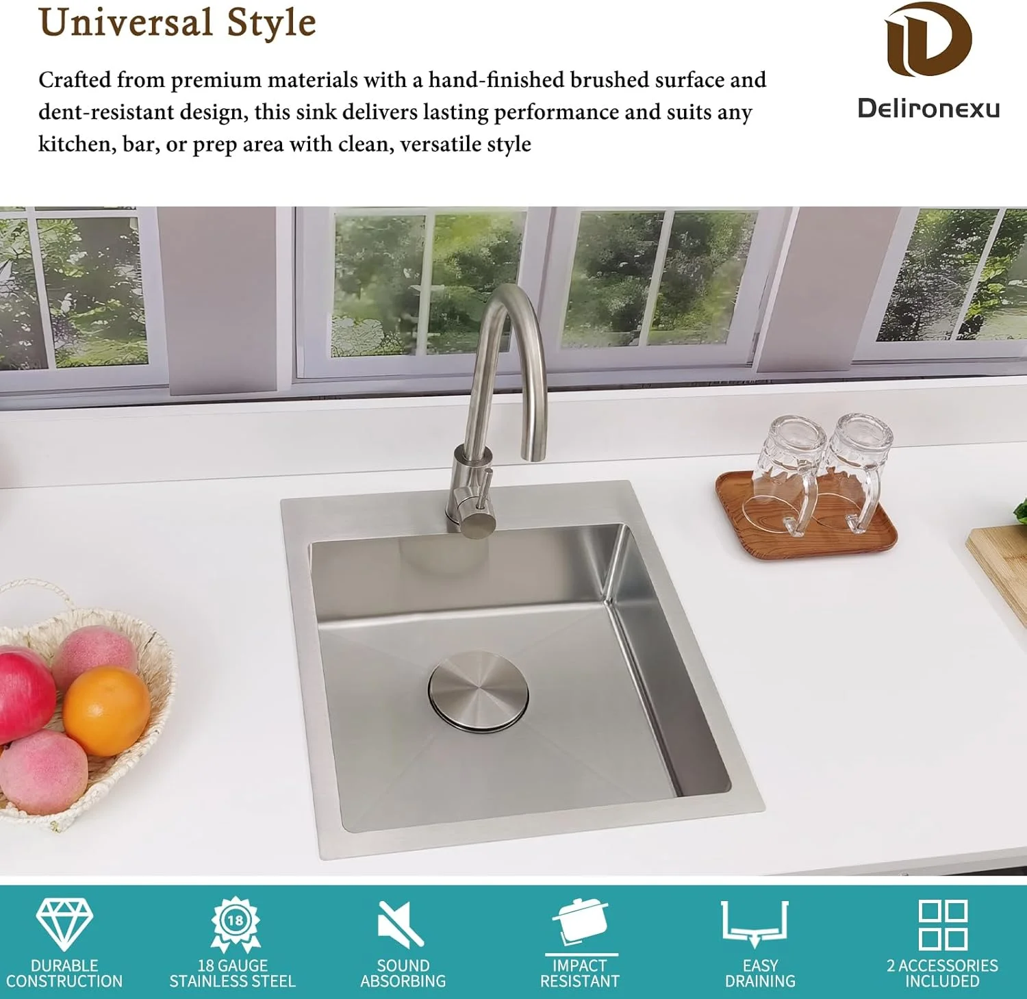 17 Inch Bar Sink Drop In C  Small Kitchen Sink, Modern 18 Gauge Stainless Steel sink with Brushed Finish, 17"x19"x6" Single Bowl kitchen Sinks for RV, Prep, and Outdoor Use
