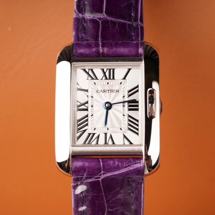 Cartier Watch TANK ANGLAISE STEEL PURPLE LEATHER
