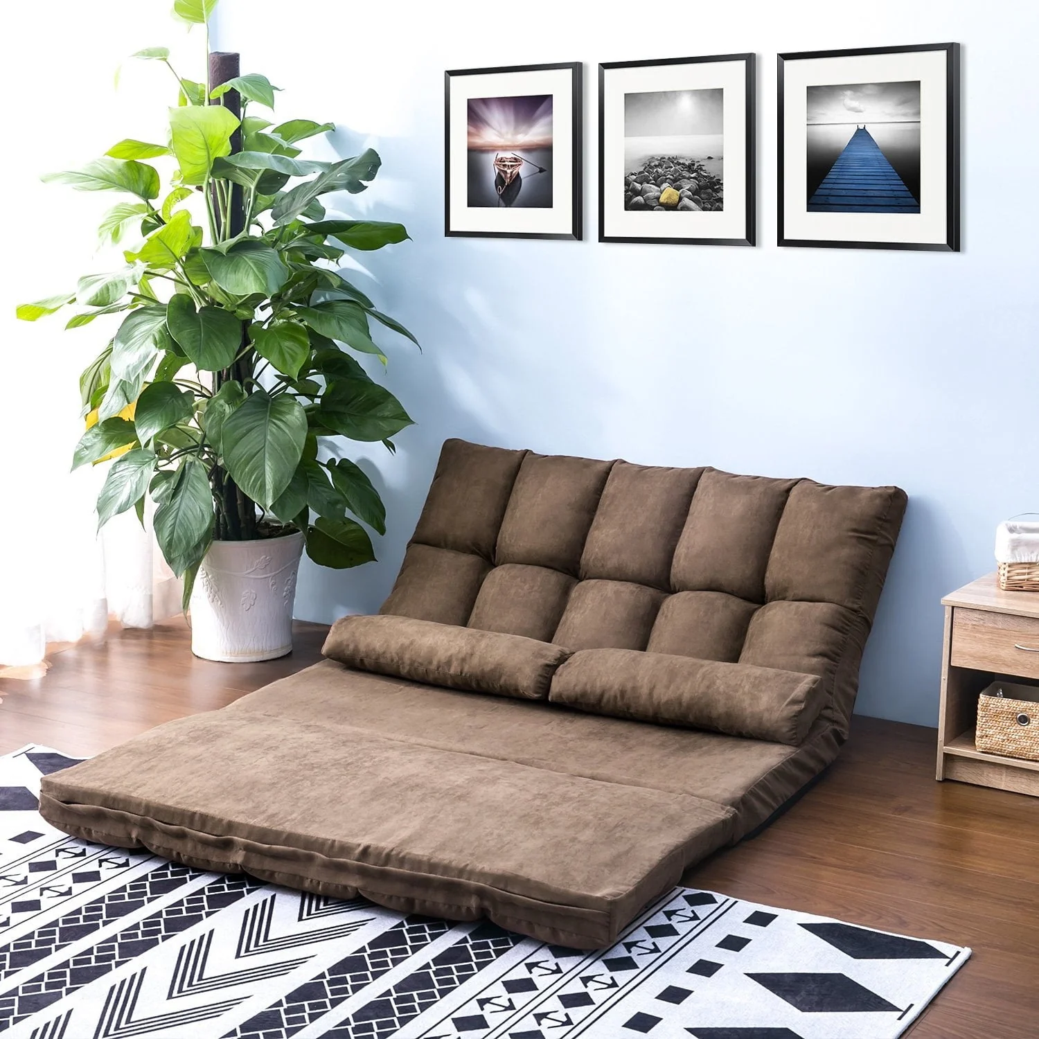 Segmart, Floor Sofa Bed, Foldable Double Chaise Lounge Sofa Chair with Two Pillows, Adjustable Floor Couch and Sofa for Living Room and Bedroom, Lazy Sofa Floor Chair for Gaming