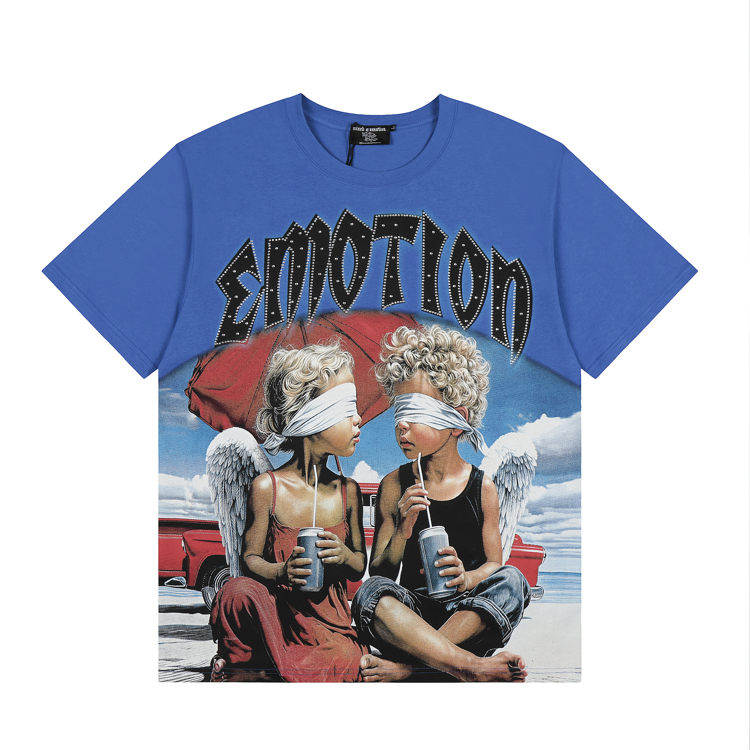 Klein Rankin's blonde hair little angel print short-sleeved shirt