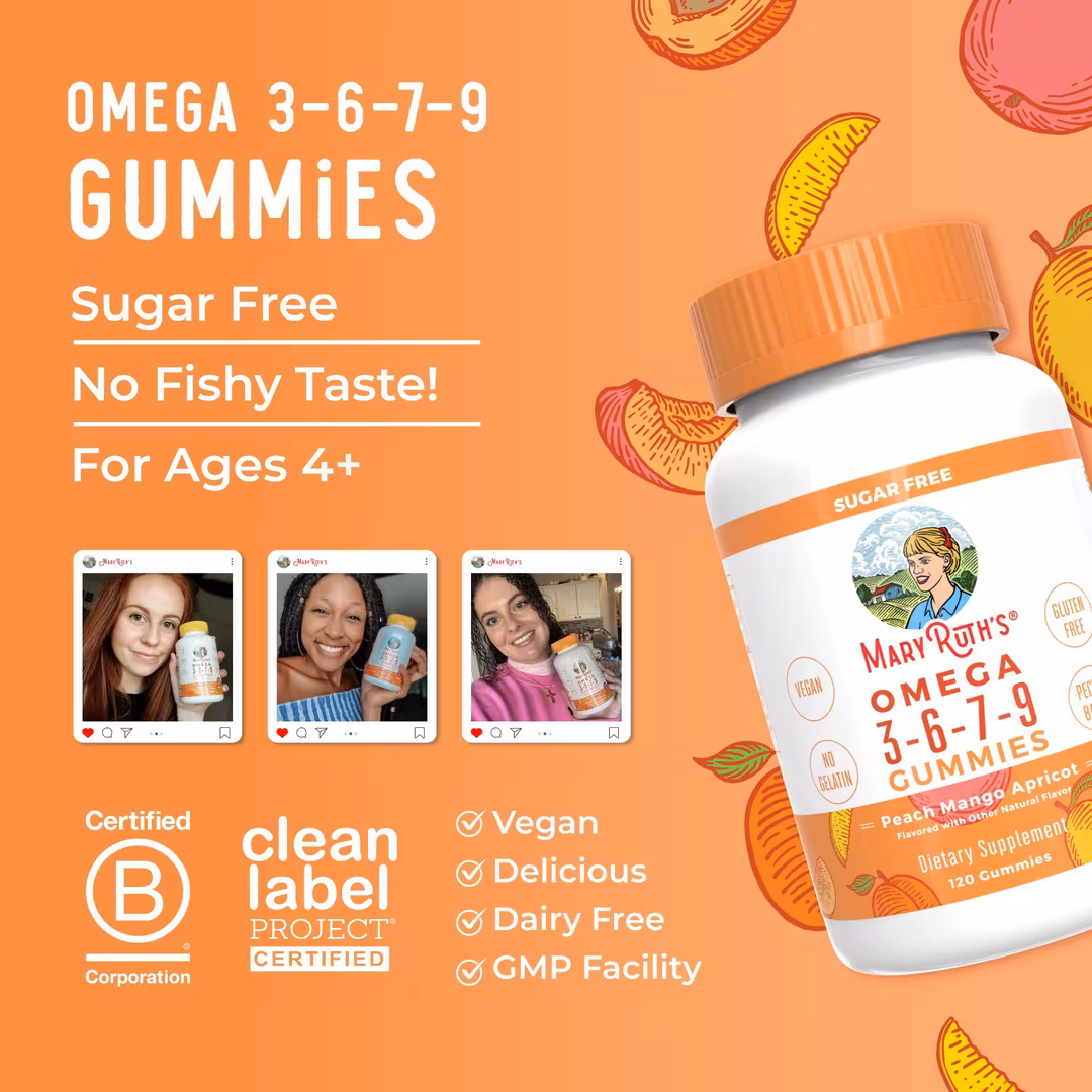 MaryRuth's  Omega 3-6-7-9 Gummies Peach Mango Apricot
