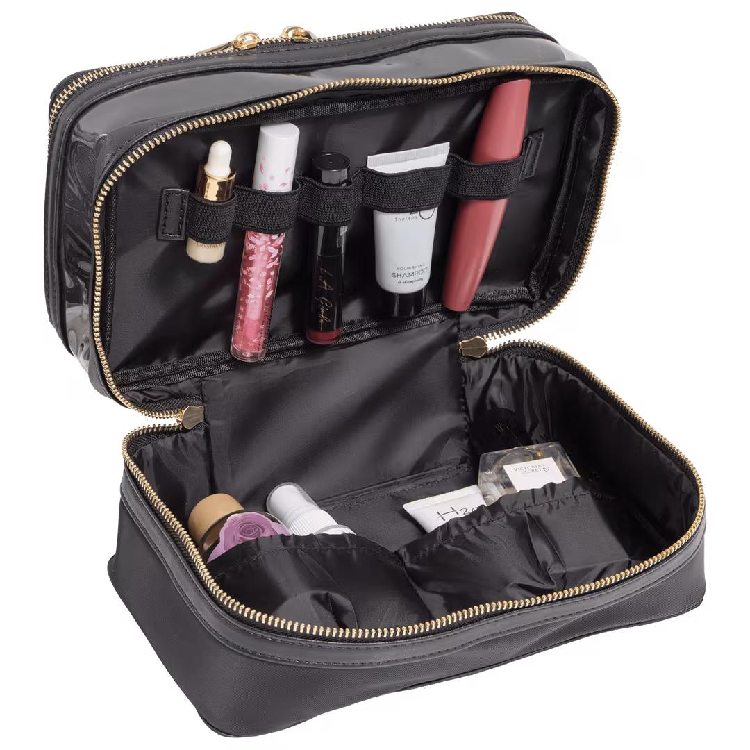 House of Harlow 1960  The Twill Nylon Double Compartment Toiletry Train Case
