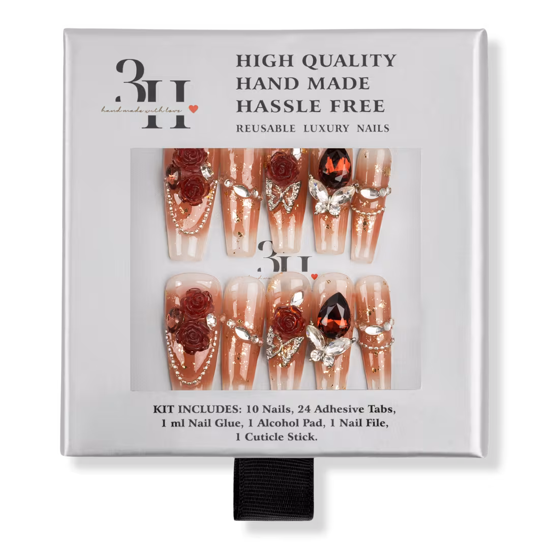 3H Nails  Crimson Rose Long Square Press-On Nails