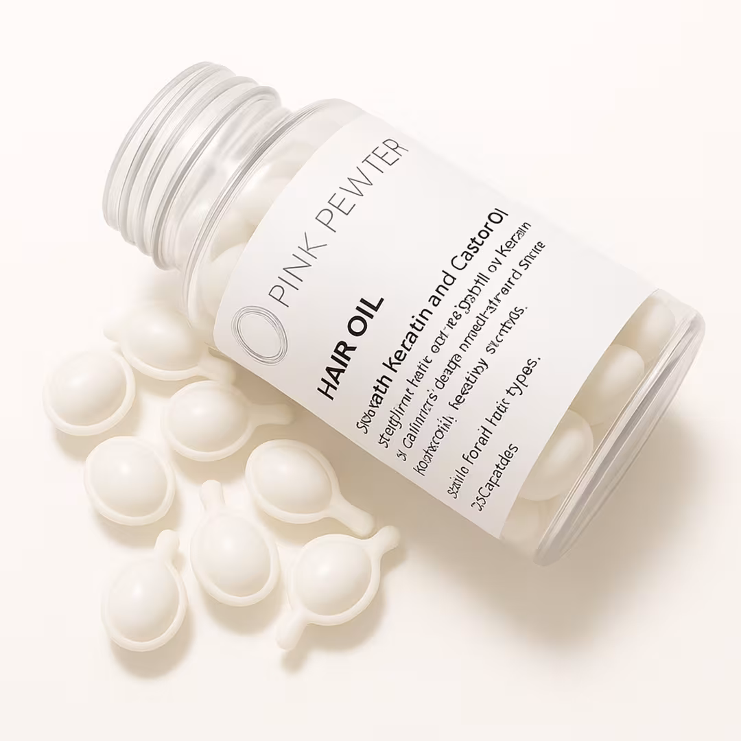 Pink Pewter  Hair Oil Capsules: Strengthening with Olive, Jojoba, Sunflower, Castor, Rosemary + Keratin